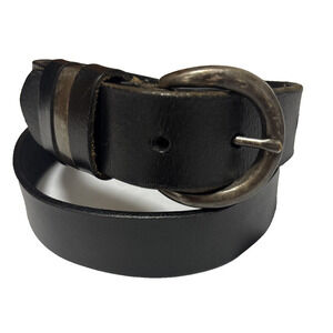 Women's Med Vintage Donna Katz Black Leather Belt Silver Tone Buckle 90's Y2K